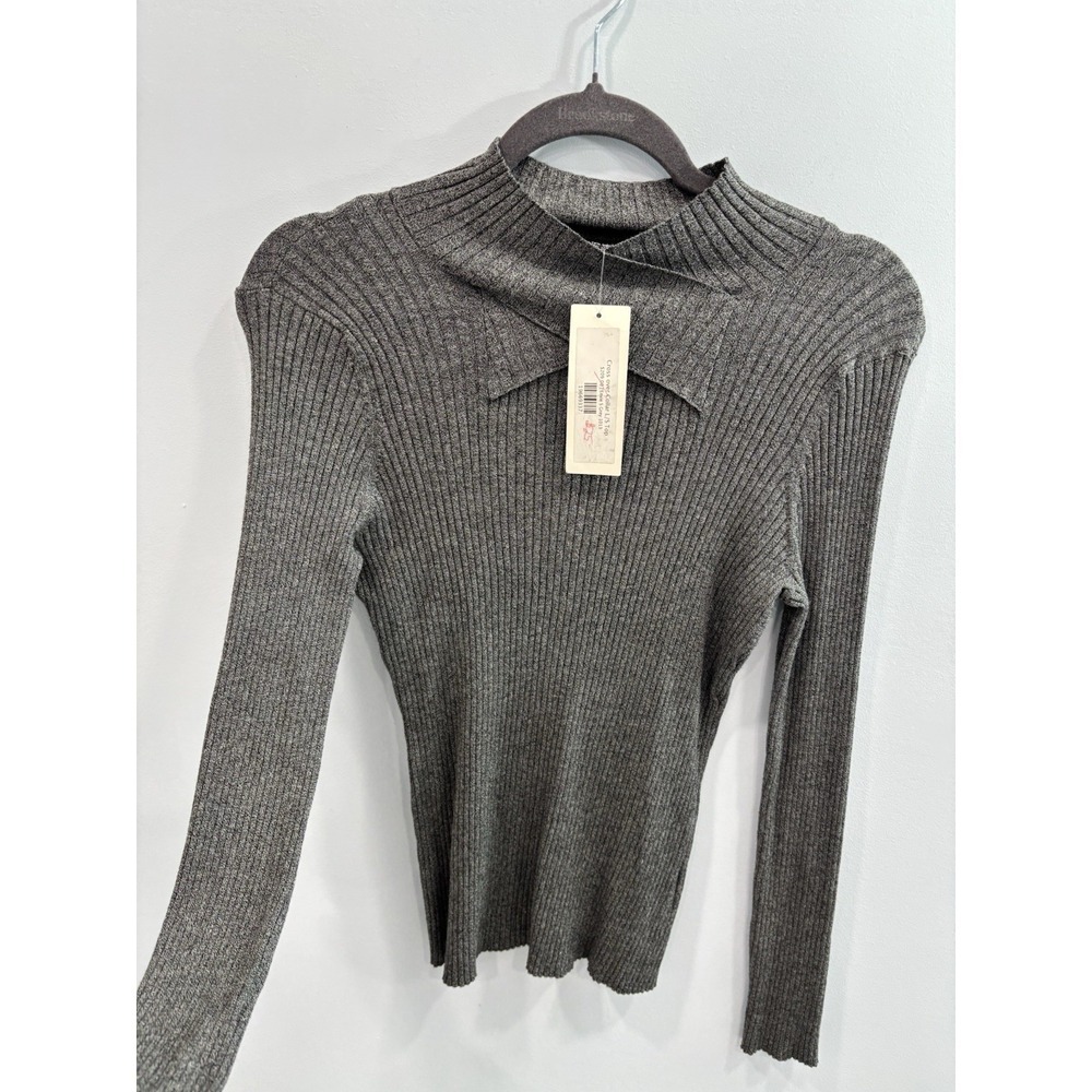 J. Envie New York Gray Ribbed Mock Neck Sweater Top S NWT Soft Stretch MSRP $209 - Picture 3 of 7